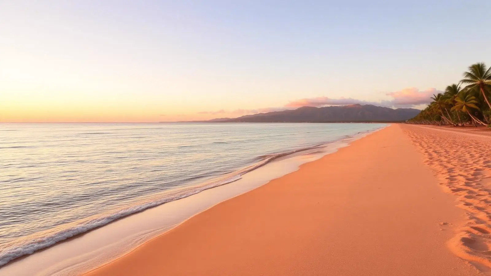 Sugar Beach shoreline in Kihei on South Maui at sunset with calm turquoise water and West Maui mountains across the bay
